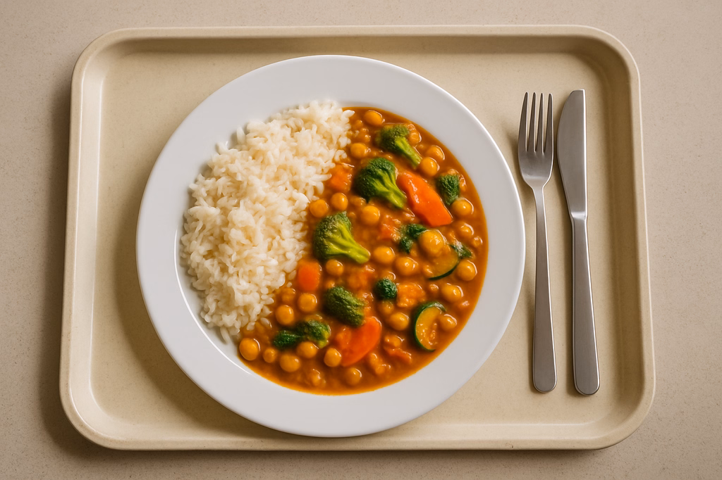 Hot Pot "Spicy Masala" mit frischem Gemüse & Kichererbsen dazu Langkornreis (AI Generated)