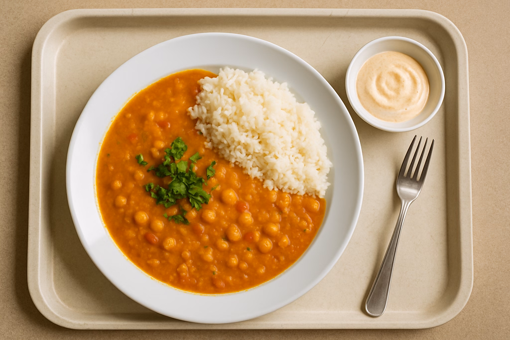 Pikante Indische rote Linsensuppe mit Kichererbsen & frischem Koriander veganer Tandoori Dip (AI Generated)