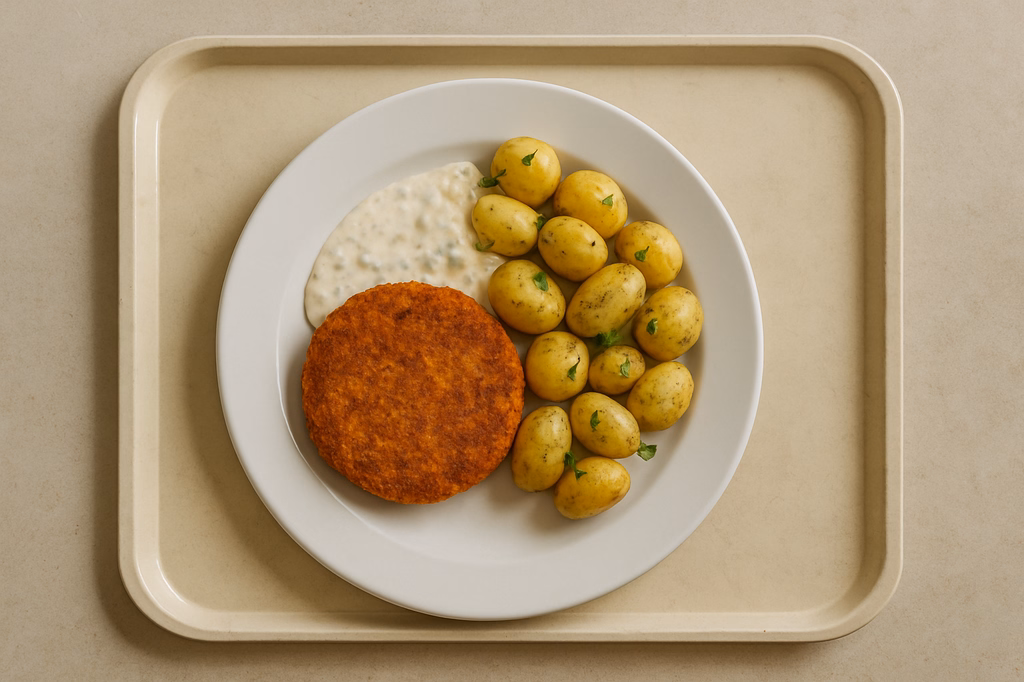 Süßkartoffel - Amaranth - Bratling mit mit Sauce Tartar Schwenkkartoffeln (AI Generated)
