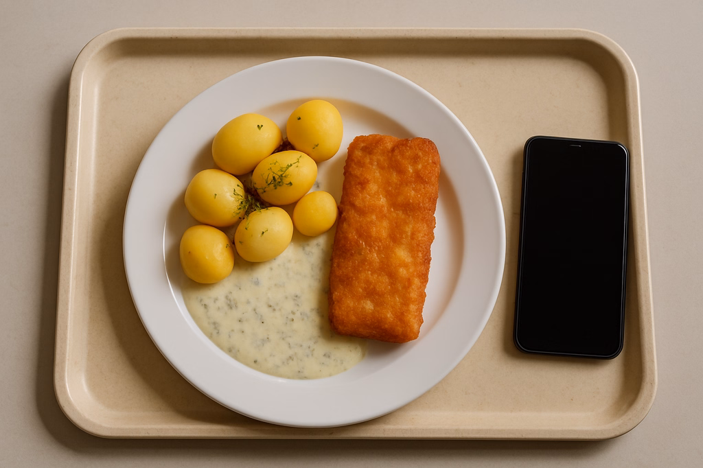 Gebratenes Filet vom Nordmeerseelachs, dazu Dillrahmsoße Dampfkartoffeln (AI Generated)