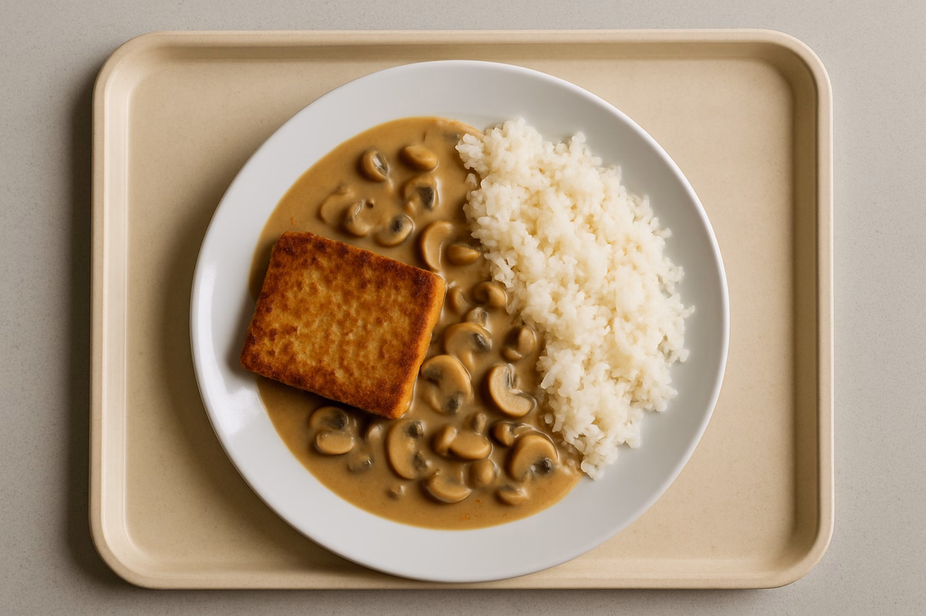 mensaVital: Tofusteak mit Champignonsoße und Reis (AI Generated)