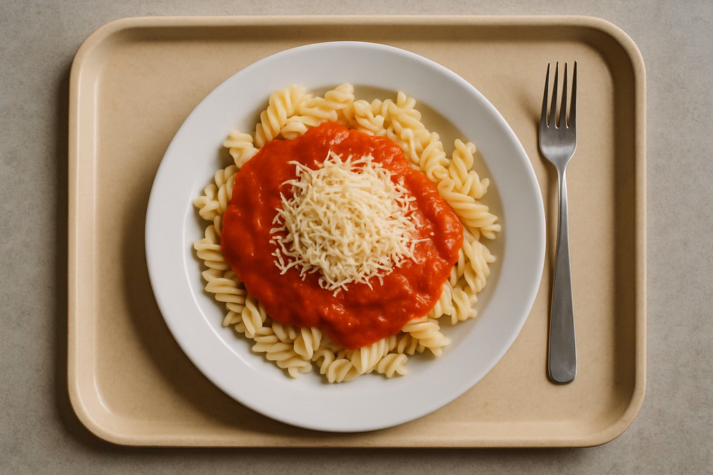 Pasta mit Tomatensoße und veganem Reibkäse (AI Generated)
