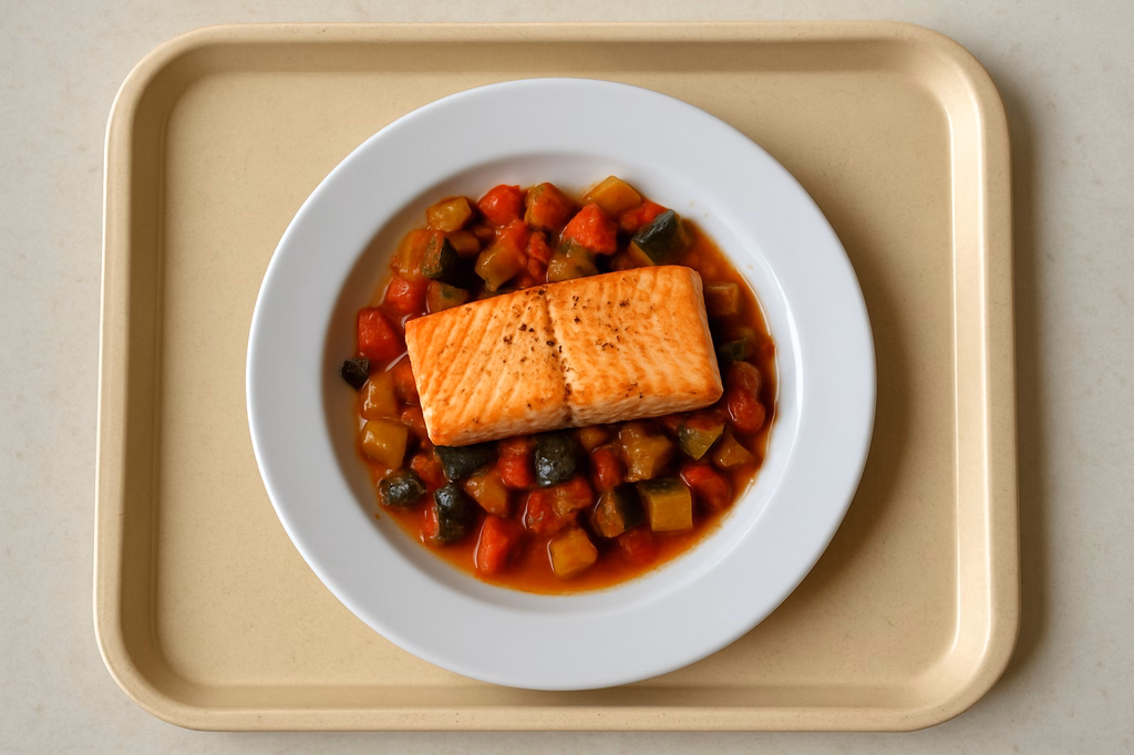 Norwegisches Lachsfilet auf Ratatouillegemüse (AI Generated)