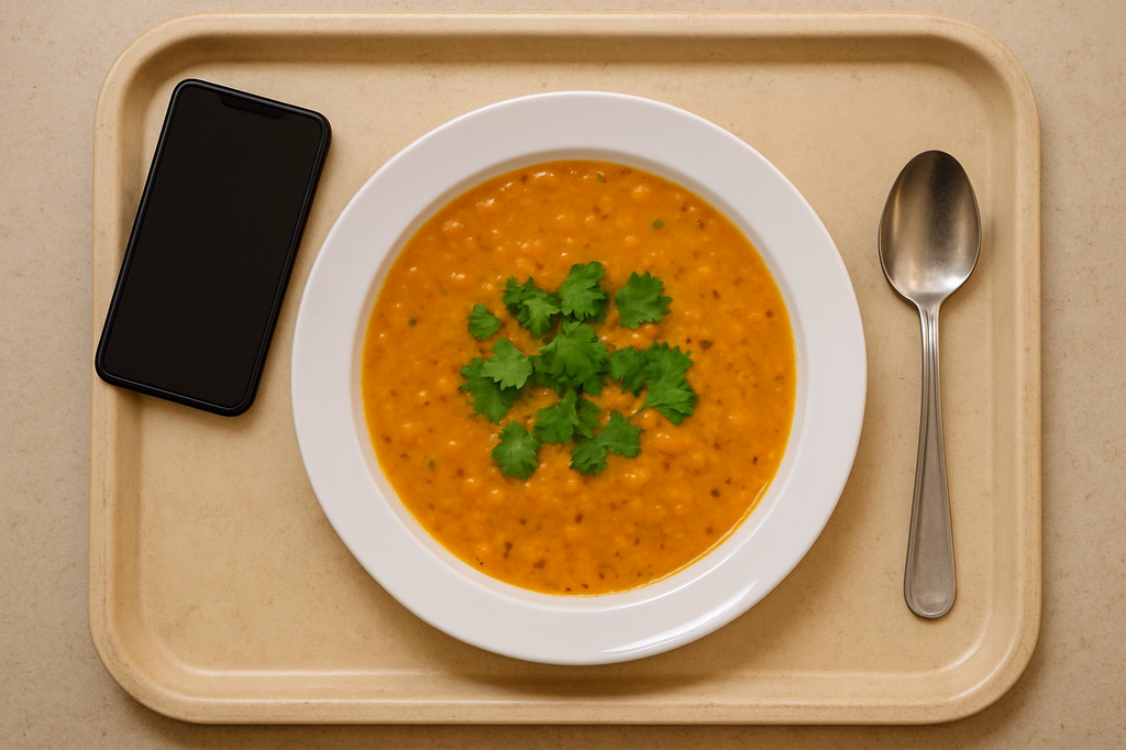 Pikante Indische rote Linsensuppe mit frischem Koriander (AI Generated)