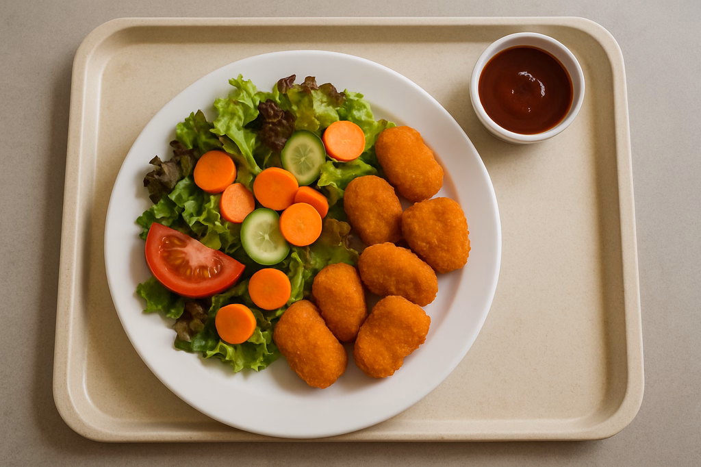 Sommerlicher Salatteller mit Chicken Nuggets und Barbecue - Dip (AI Generated)