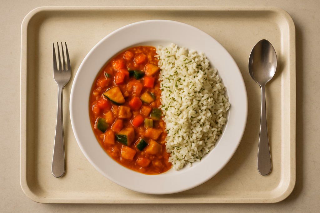 mensaVital: Veganes Soja Gemüse Chili mit Kräuterreis (AI Generated)