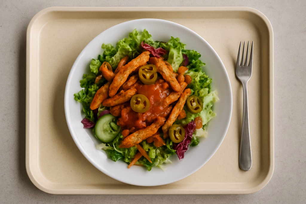 Winterlicher Salatteller mit Fajita Chicken, Jalapenos und Salsadressing (AI Generated)