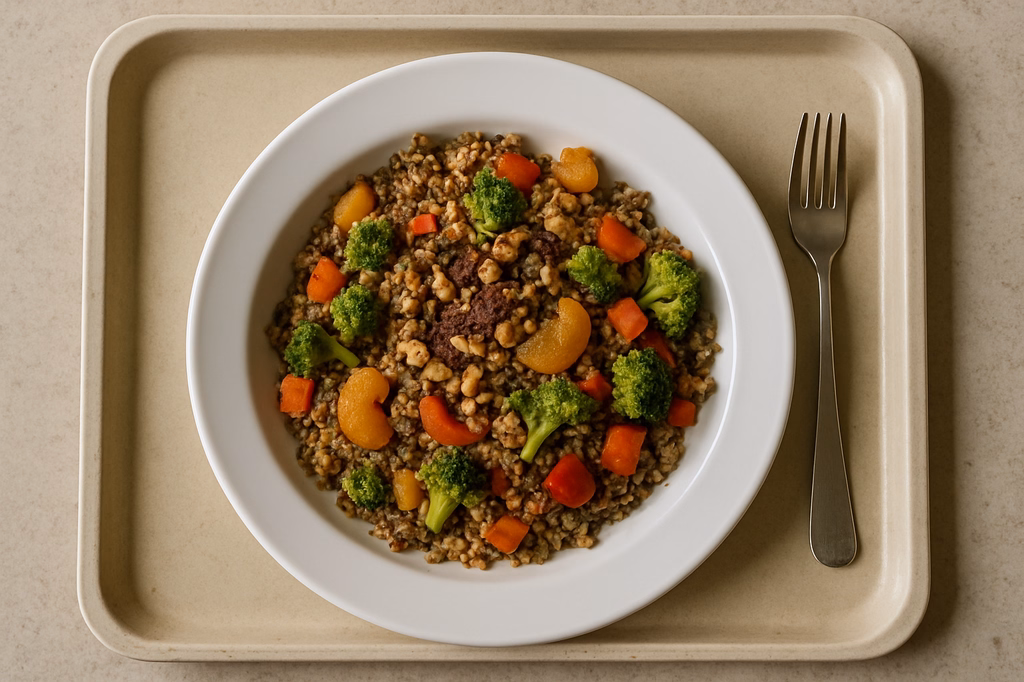 Bunte Quinoa-Gemüsepfanne mit Sumach, Aprikosen & Nüssen (AI Generated)