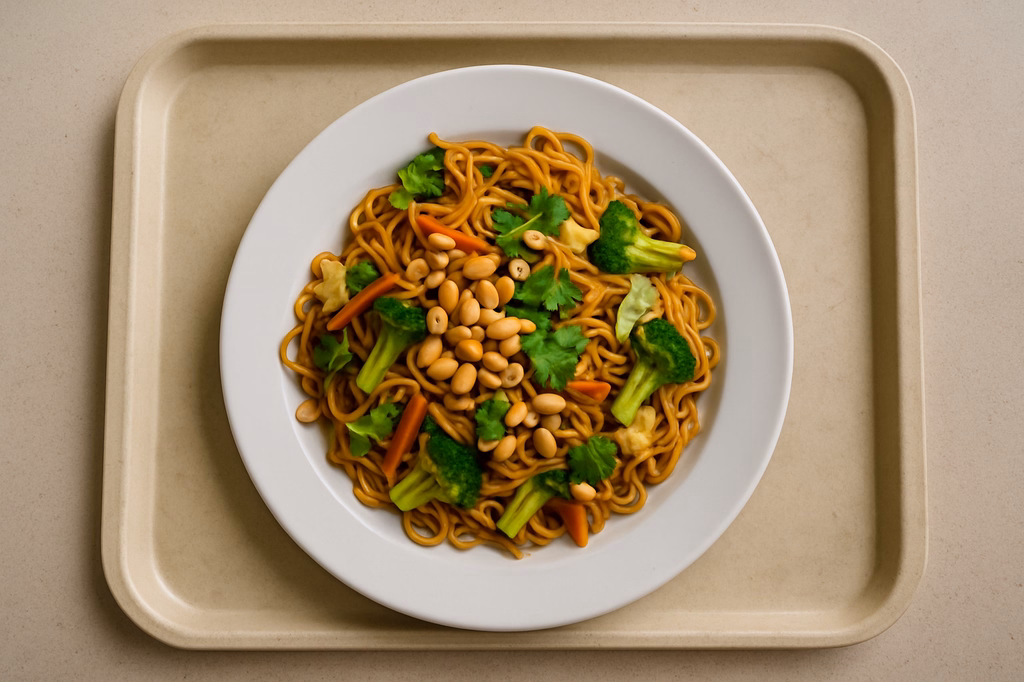 Gebratene Mienudeln "Asia Style" mit frischem Gemüse, Koriander & Erdnüssen (AI Generated)