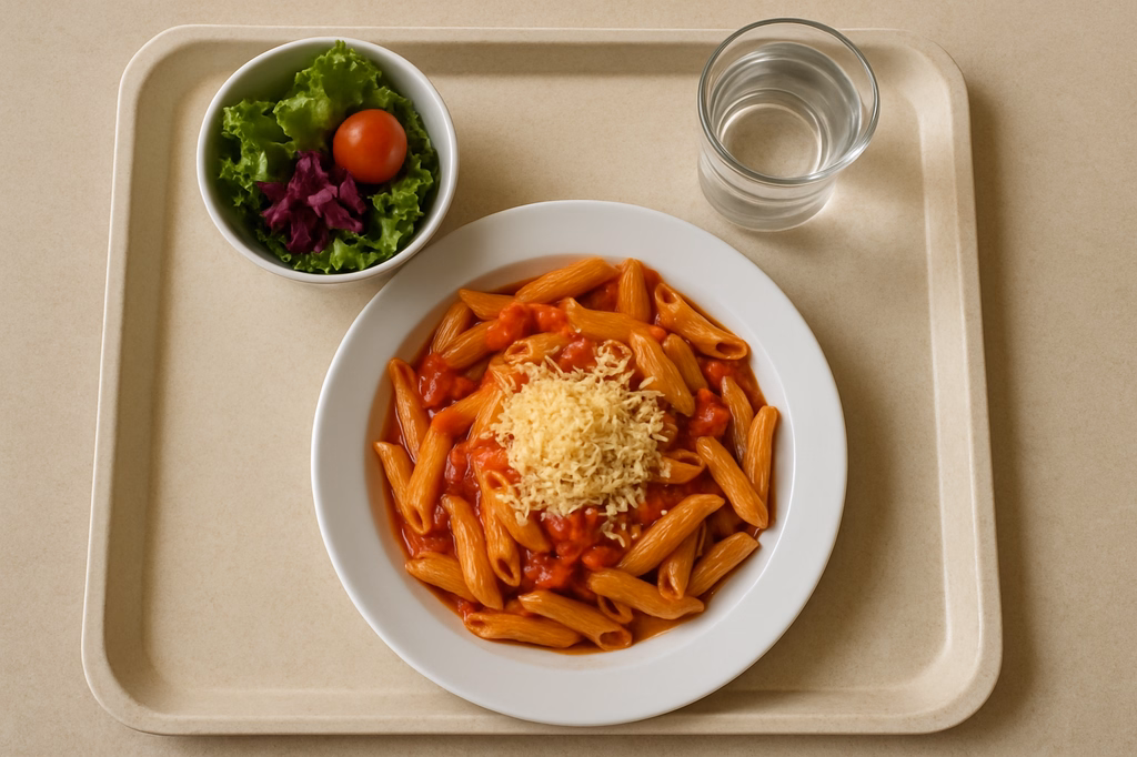 Penne "al Arrabbiata" in feuriger Tomaten Peperonata Soße & veganem Reibkäse (AI Generated)