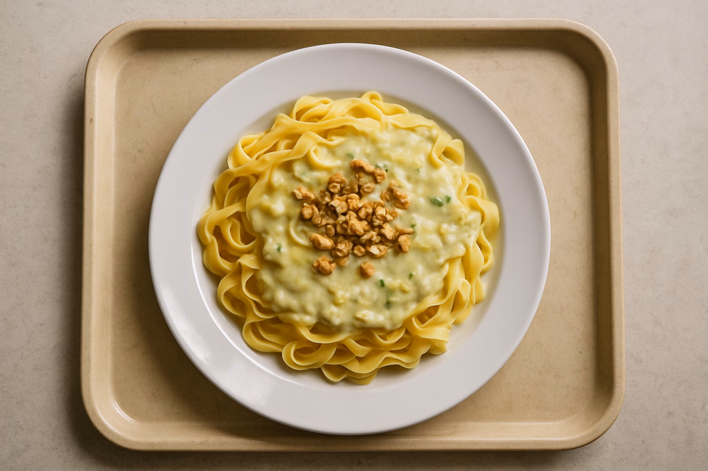 mensaVital: Tagliatelle mit veganer Lauch - Creme - Soße und gehackten Walnüssen (AI Generated)