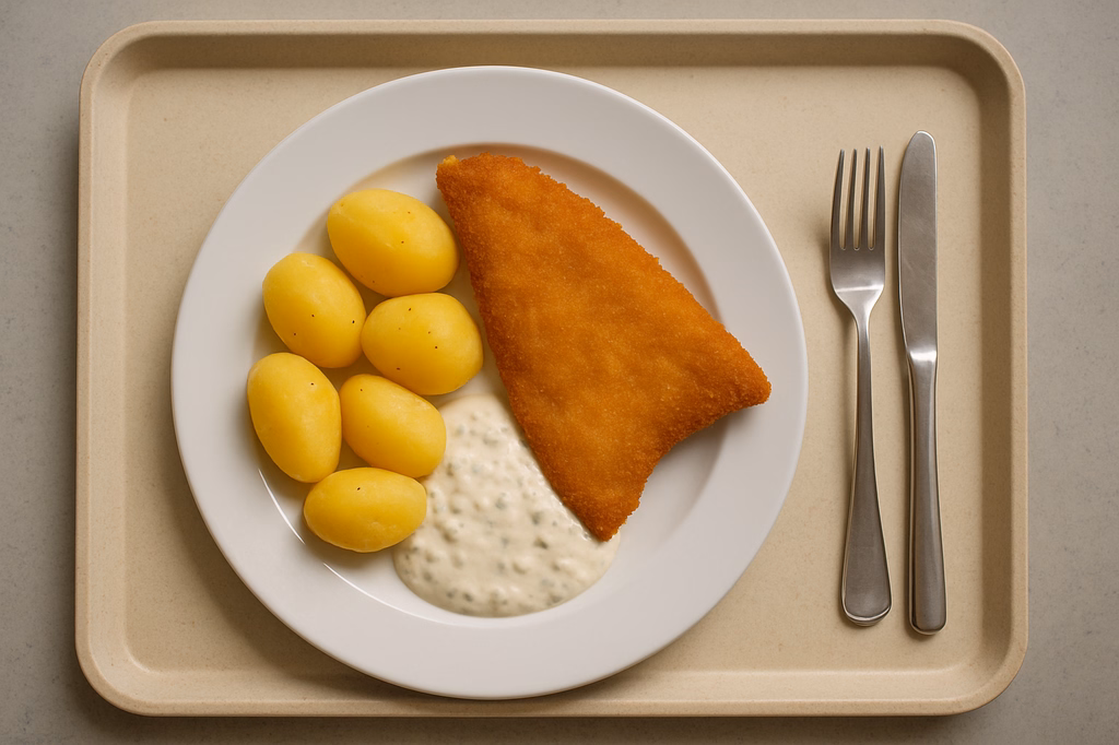 Gebackenes Schollenfilet Dampfkartoffeln mit hausgemachter Remouladensoße (AI Generated)