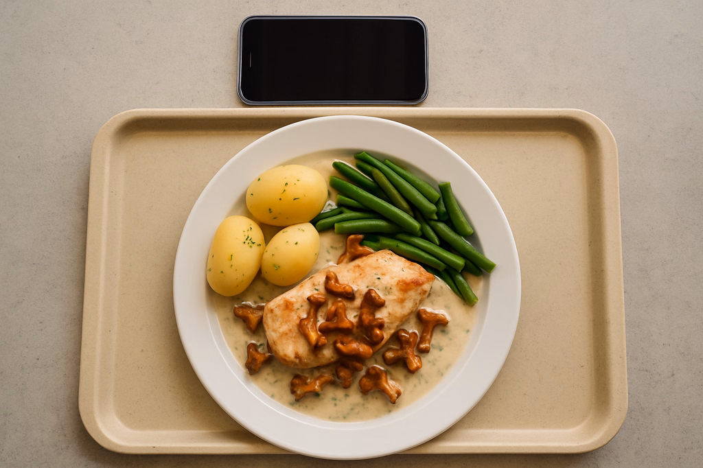Hähnchenbrustfilet mit frischen Pfifferlingen in Kräuterrahmsoße (AI Generated)