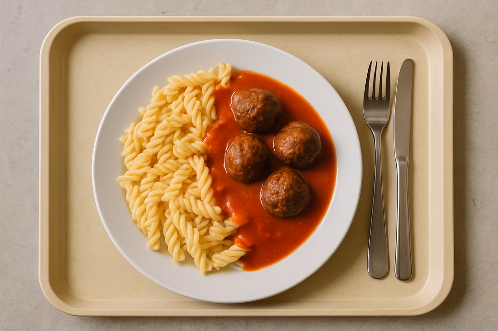 Pasta mit Tomatensoße und Fleischbällchen (AI Generated)