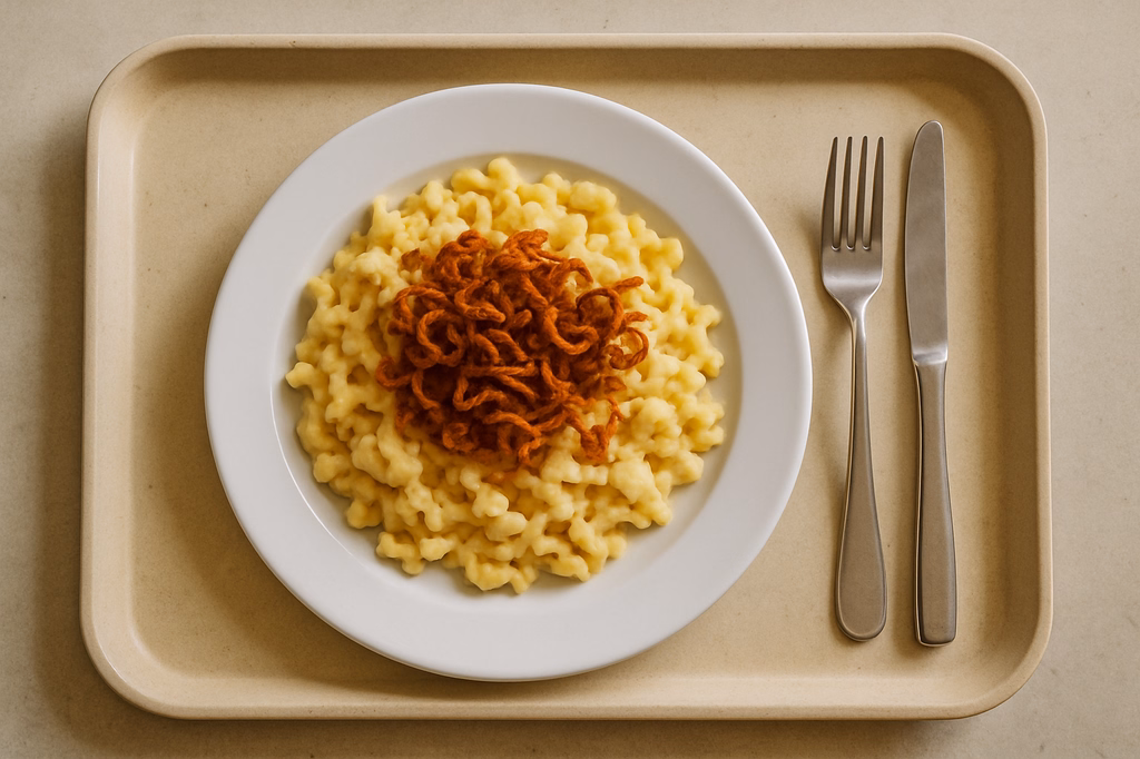 Allgäuer Käsespätzle mit Röstzwiebeln (AI Generated)