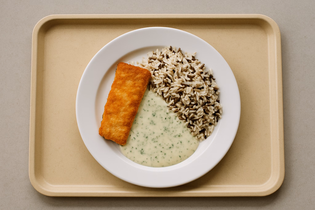 Gebratenes Filet vom Nordmeerseelachs, dazu Dillrahmsoße Wildreis (AI Generated)