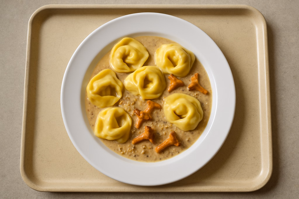 Tortelloni "Quinoa" mit Pfifferlingrahmsoße (AI Generated)