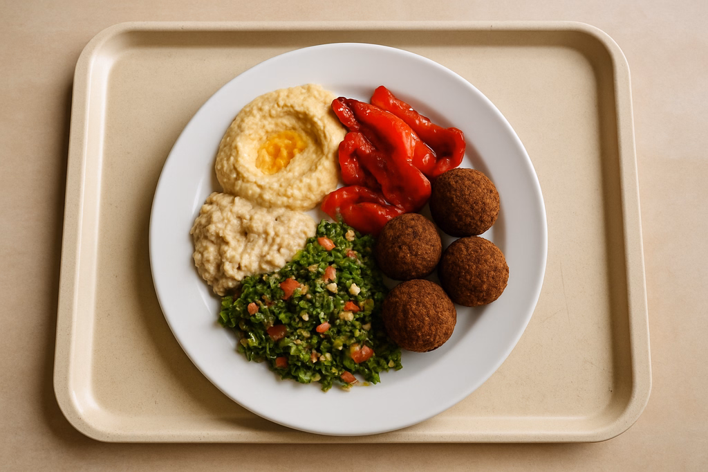 "Hatayli Mezze" orientalischer Vorspeisenteller Falafelbällchen gegrillter Paprika (AI Generated)