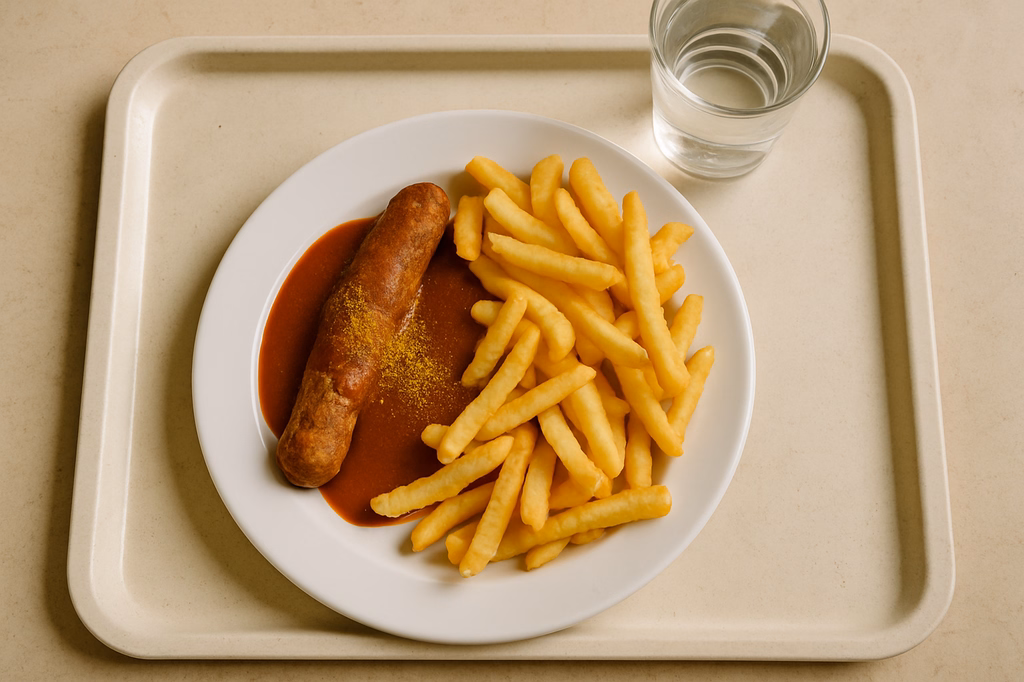 Vegane Currywurst mit Super Crunch Pommes frites (AI Generated)