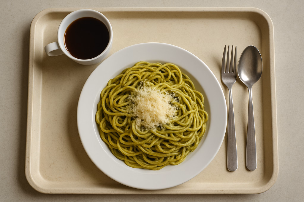 Spaghetti "Pesto alla Genovese" mit geriebenem Gran Moravia (AI Generated)
