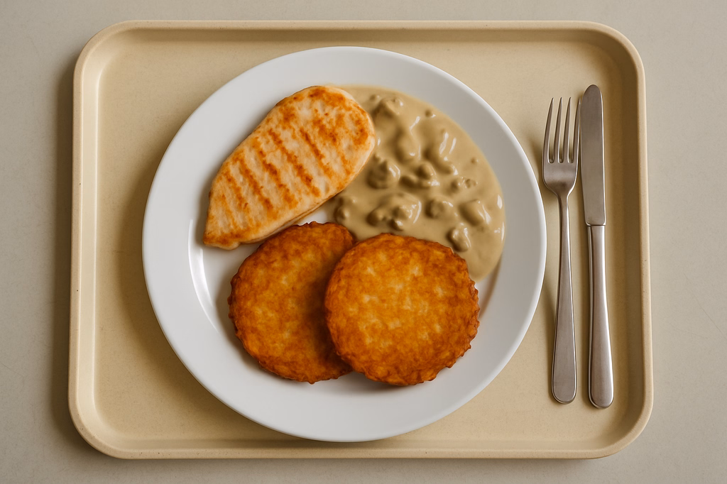 Putenbruststeak vom Grill mit Champignonrahmsoße Kartoffelrösti (AI Generated)