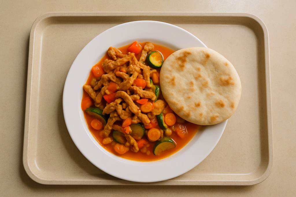 Veganes Soja - Gemüsegeschnetzeltes mit Fladenbrot (AI Generated)