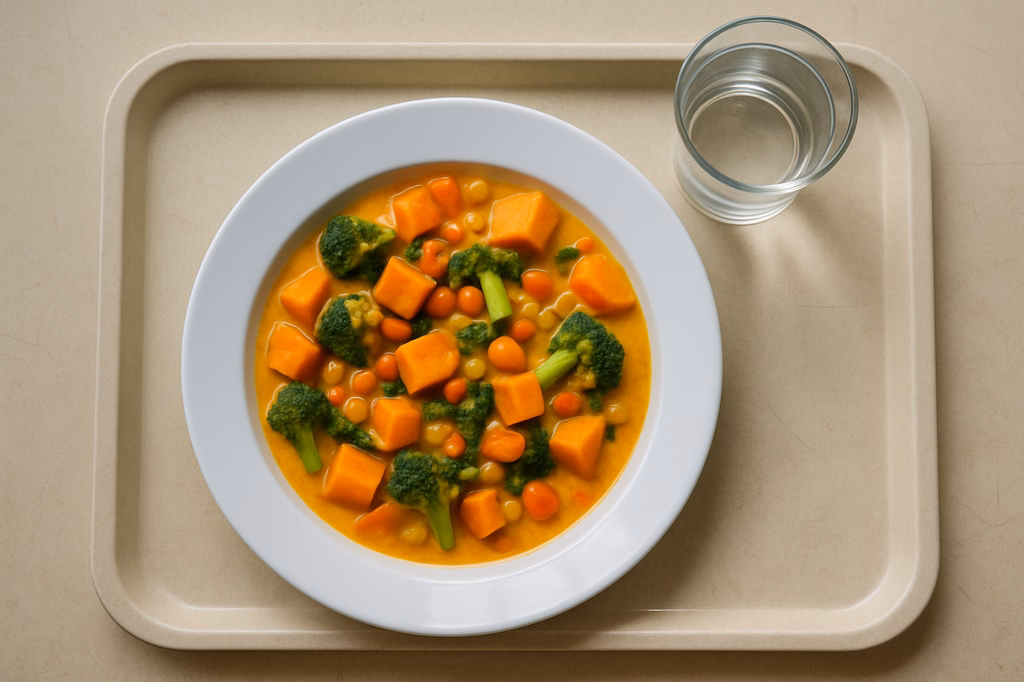 Sweet potato hot pot with vegetables, coconut milk and chili (AI Generated)