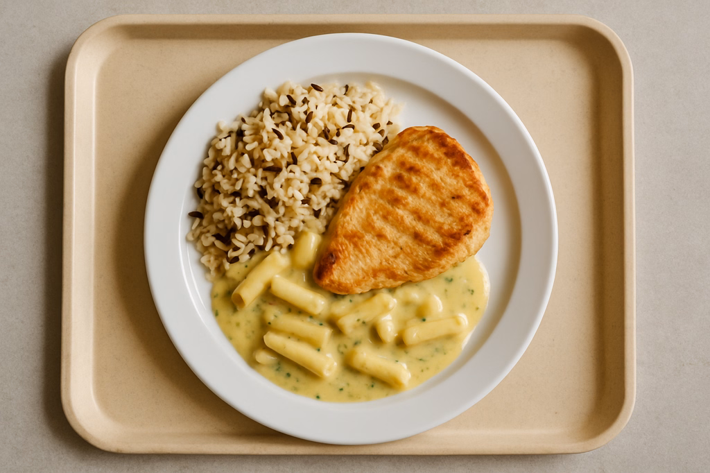Putenbruststeak vom Grill mit Spargelgemüsesoße Wildreis (AI Generated)