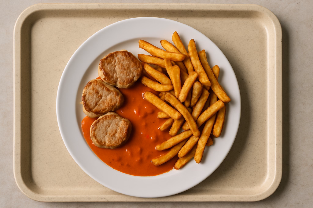 Schweinelendchen, dazu Paprikasoße Steakhouse Pommes (AI Generated)