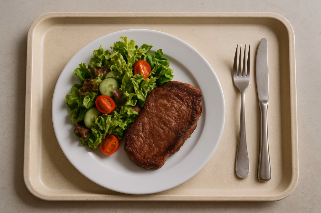 Entrecôte - medium gebraten - marktfrischer Blattsalat (AI Generated)