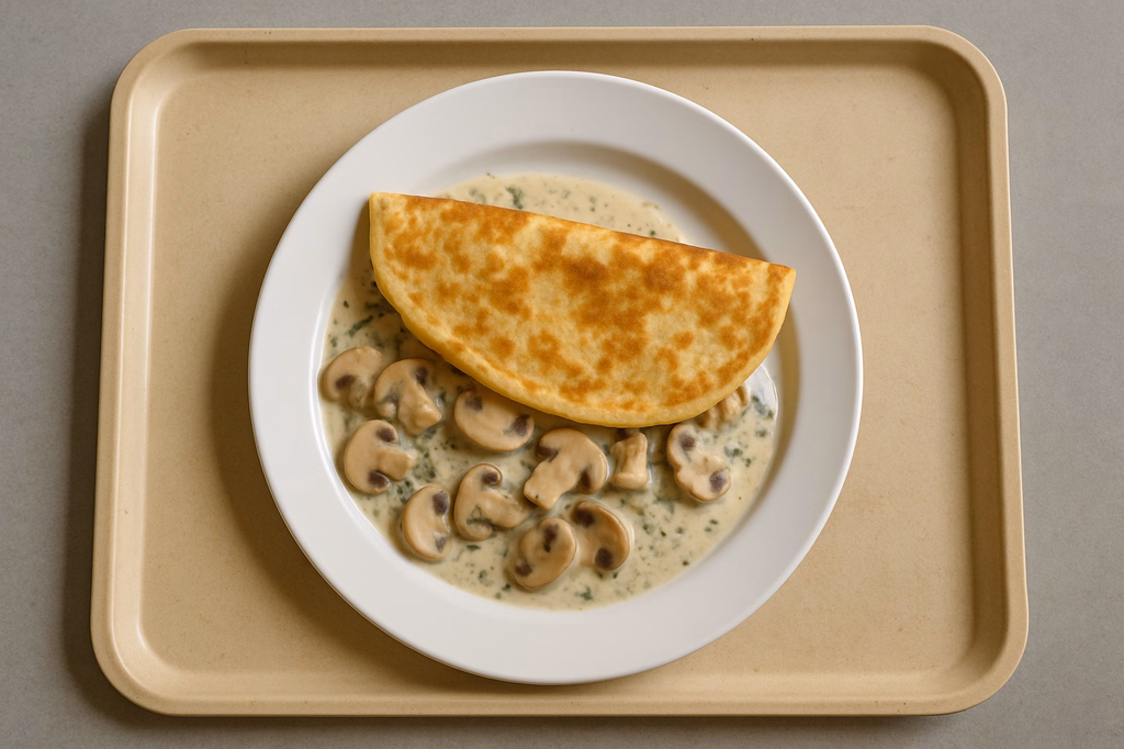 Pfannkuchen gefüllt mit frischen Champignons in Kräuterrahm (AI Generated)