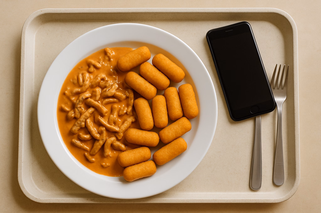 Schweinegeschnetzeltes mit Metaxasoße Kartoffelkroketten (AI Generated)