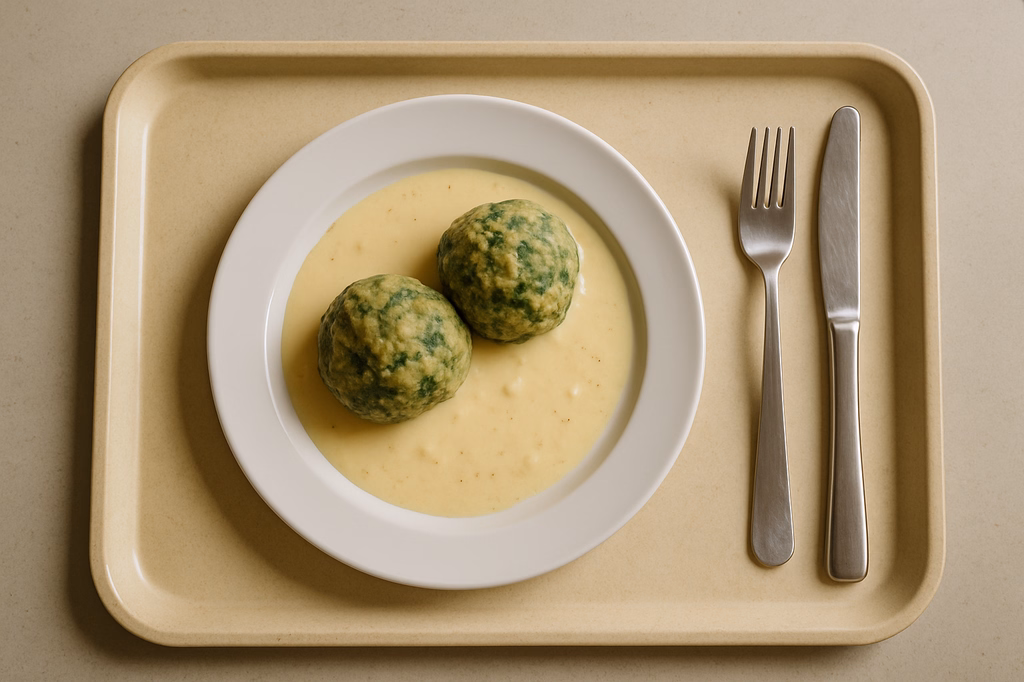 Spinatknödel an Bergkäsesoße (AI Generated)
