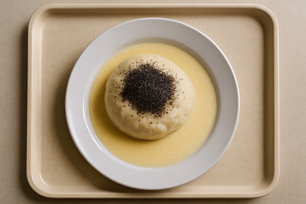 Germknödel mit Sauerkirschfüllung Bourbon Vanillesoße (AI Generated)