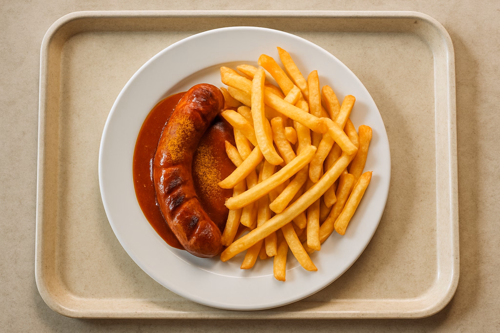 Currywurst vom Grill Super Crunch Pommes frites (AI Generated)