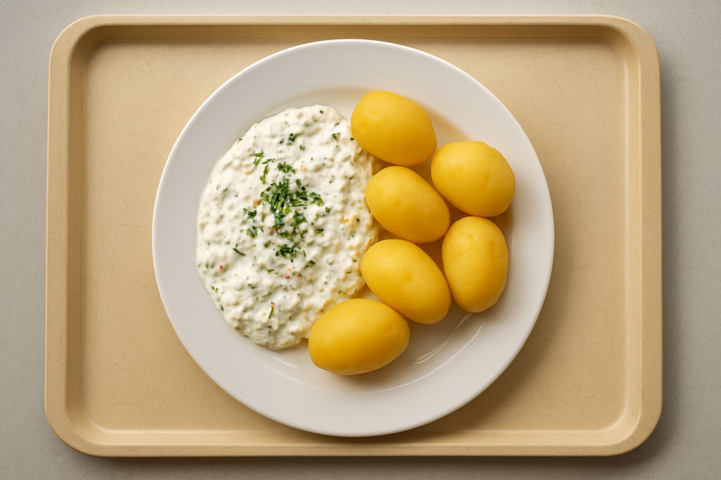 Hausgemachter mediterraner Quark mit Dampfkartoffeln (AI Generated)