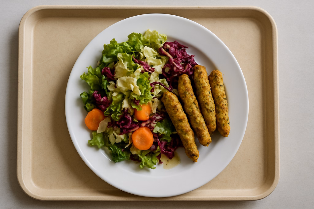 Winterlicher Salatteller mit Hähnchensticks "Green Tikka" (AI Generated)