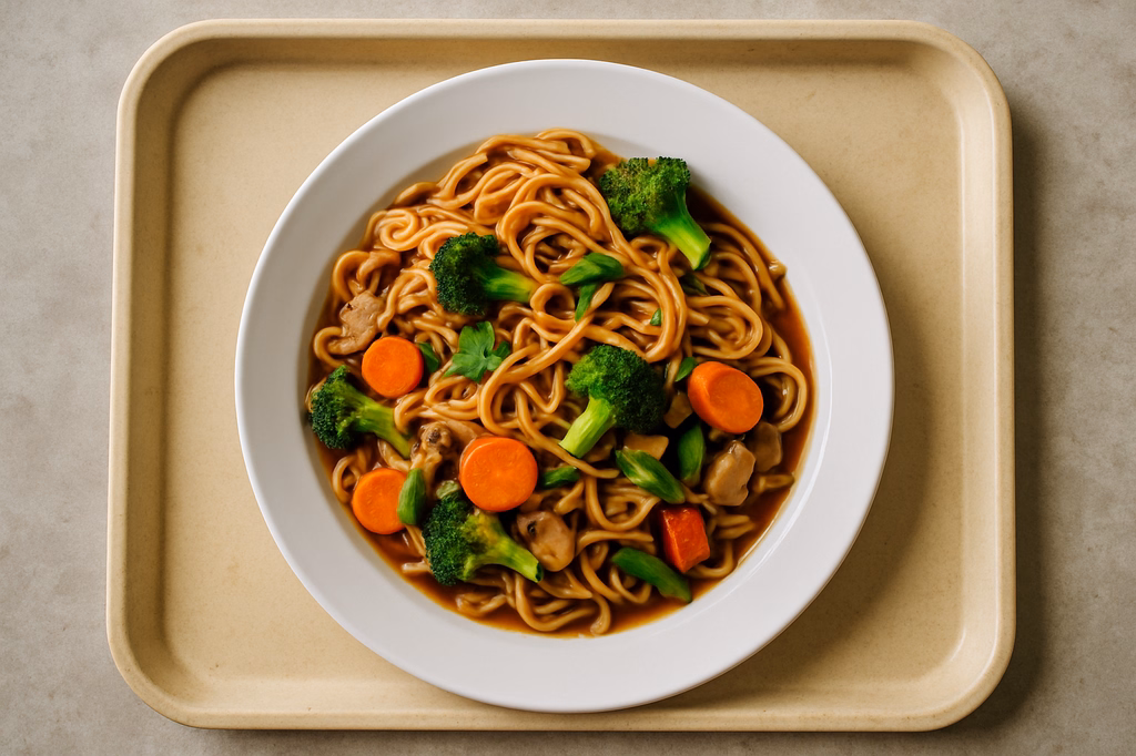Asia Nudelpfanne mit frischem Gemüse & Koriander und Teriyakisoße (AI Generated)
