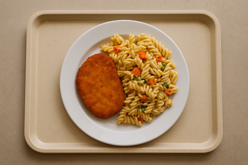 Vegetarisches Schnitzel mit Nudelsalat - hausgemacht - (AI Generated)