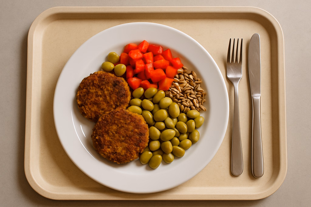 Linsentaler mit Favabohnen, frischem Paprika und gerösteten Sonnenblumenkerne (AI Generated)
