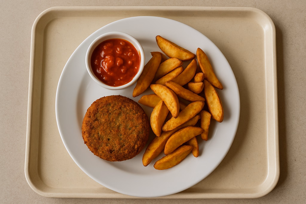 Gemüse Knusperfrikadelle mit Salsadip Country Wedges (AI Generated)