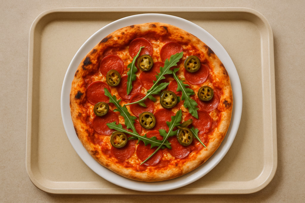 Pizza "Diavolo" feurige Peperonisalami mit Jalapenos & Ruccola (AI Generated)