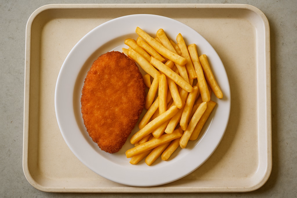 Hähnchenbrustfilet paniert Super Crunch Pommes frites (AI Generated)