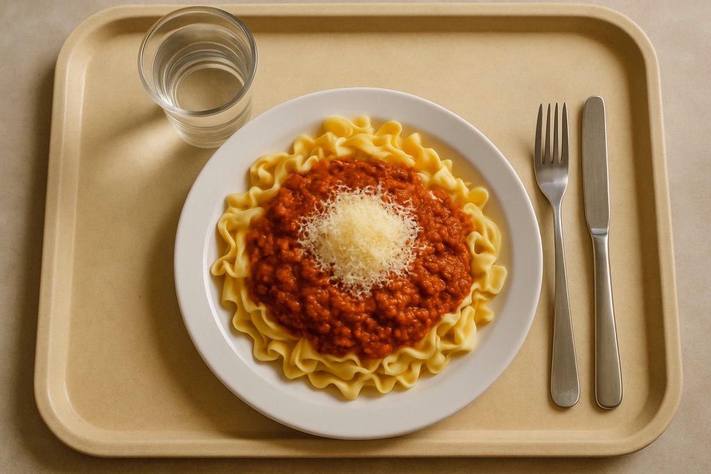 Pasta mit Tomaten Hackfleischsoße geriebener Grana Padano (AI Generated)