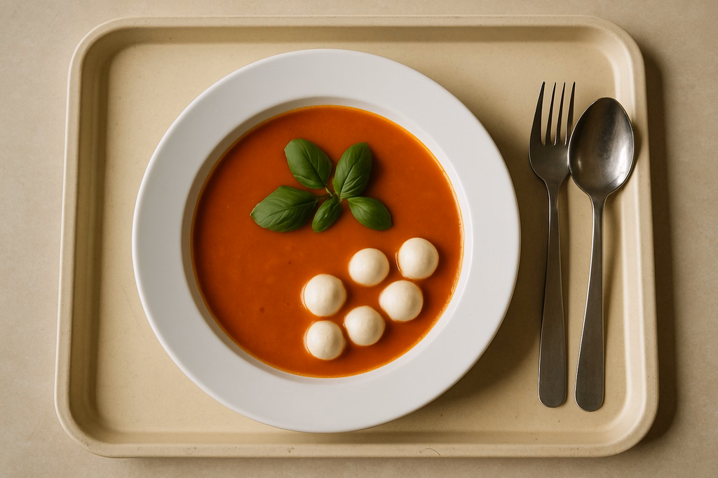 Tomatencremsuppe mit frischem Basilikum & Mozzarellabällchen (AI Generated)
