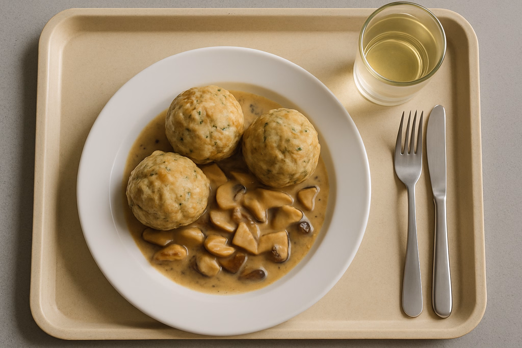 3 Semmelknödel auf Ragout von Steinpilzchampignons (AI Generated)