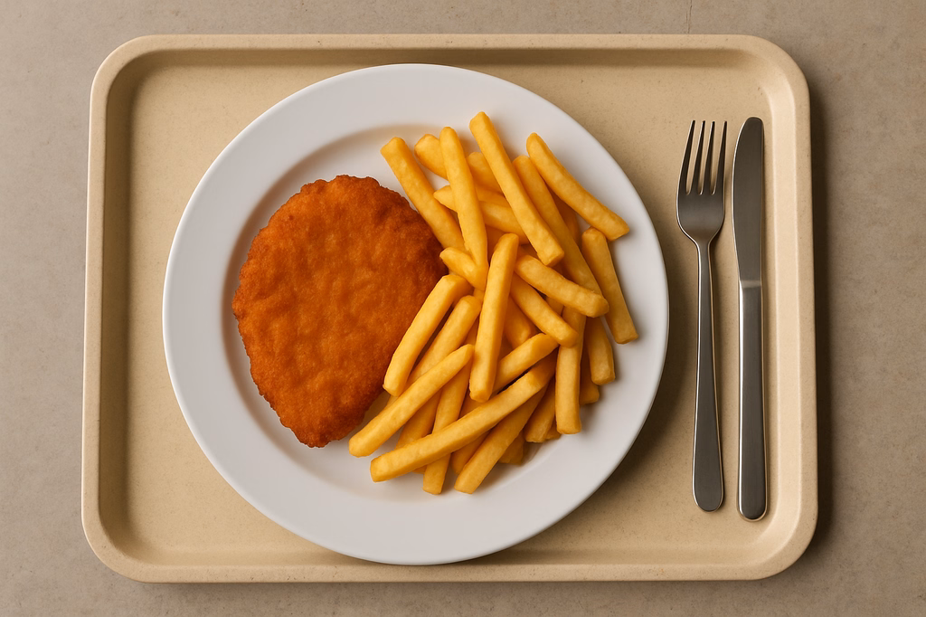 Hähnchenschnitzel "Wiener Art" Super Crunch Pommes frites (AI Generated)