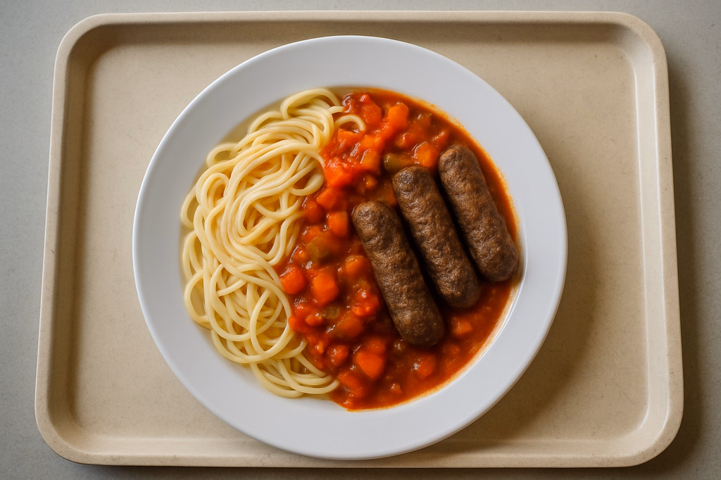 Cevapcici vom Rind Tomaten Gemüsesugo Spaghetti (AI Generated)