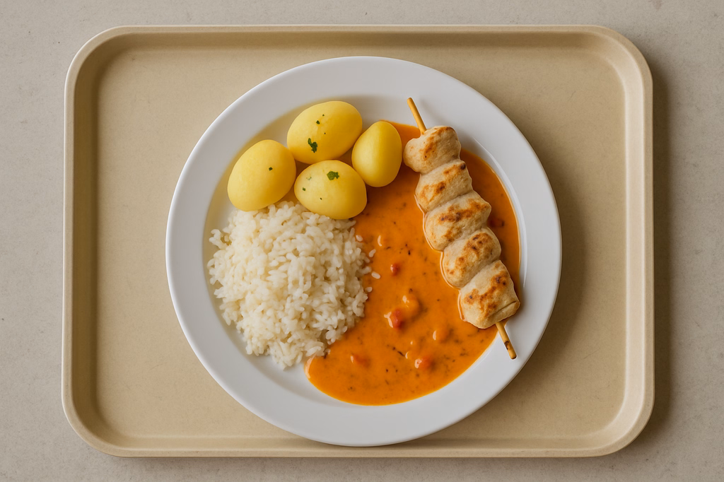 Hähnchenfiletspieß mit Paprikarahmsoße (AI Generated)