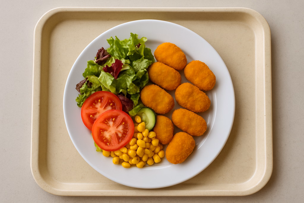 Sommerlicher Salatteller mit Spicy Chili Cheese Nuggets TK Chili Cheese Nuggets (AI Generated)